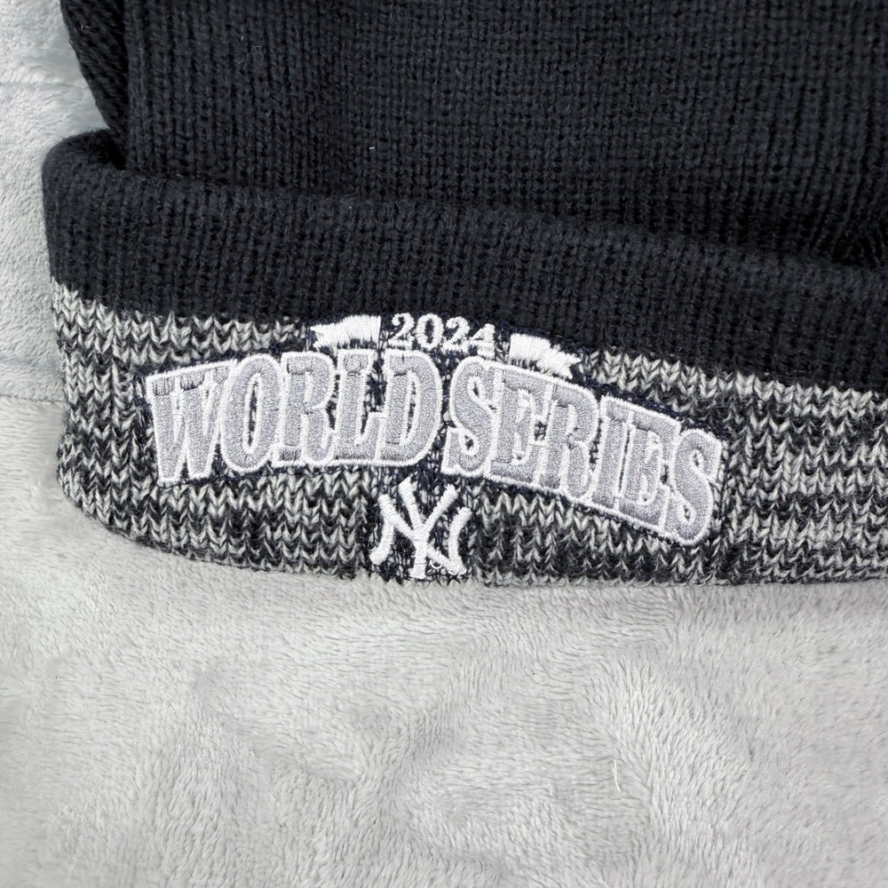 47 Brand New York Yankees 2024 World Series Knit Pom Beanie Hat Black Grey